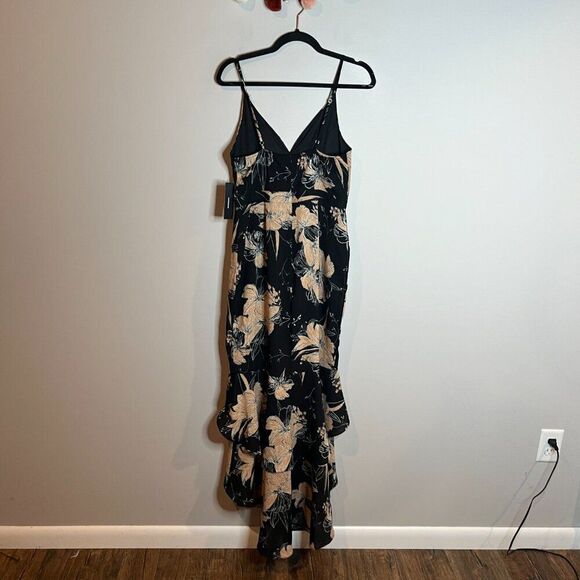 Lulus Darling Daylily Black Floral Print High-Low Maxi Dress - Picture 2 of 6